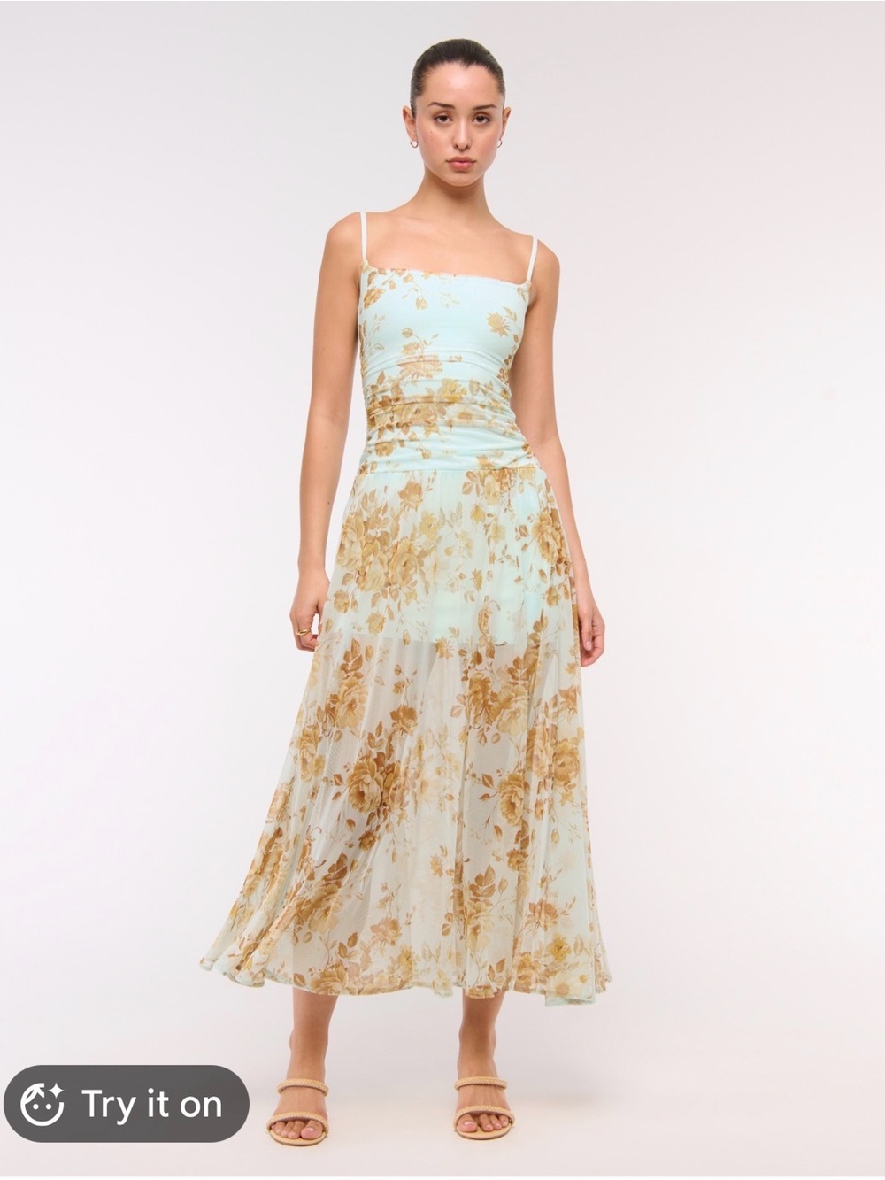 Abercrombie & Fitch Light Blue Maxi Dress with Gold Floral Print